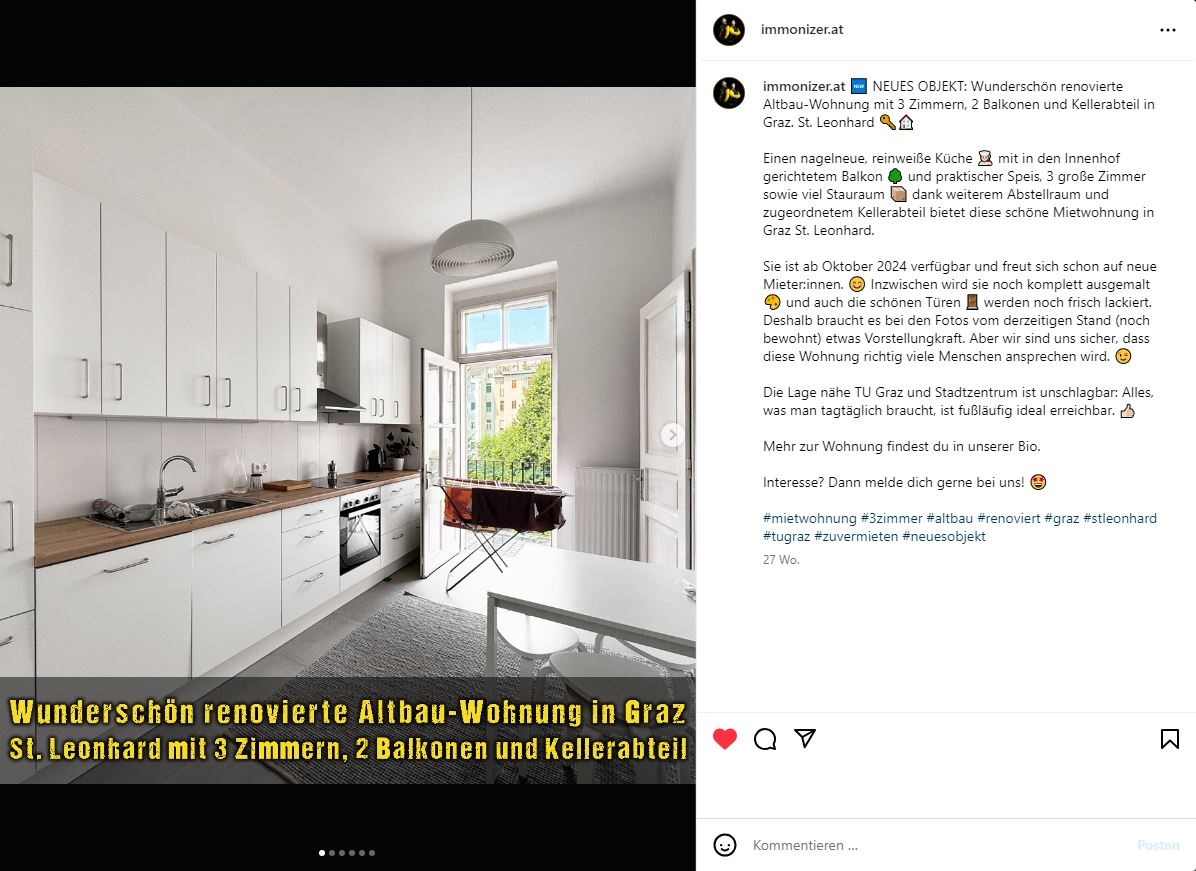 Social Media Posting eines Grazer Immobilienmaklerunternehmens.